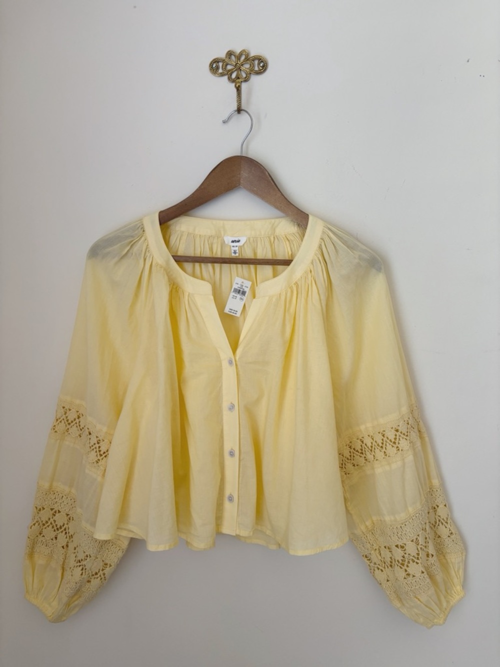 Aerie Butter Yellow Crochet Button Down Shirt XS NWEW NWT